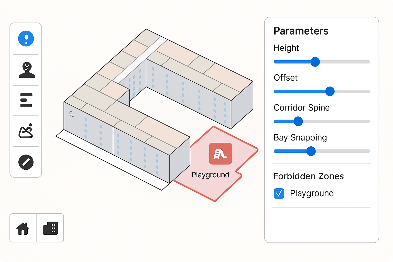 Designer control interface with parameter sliders and options