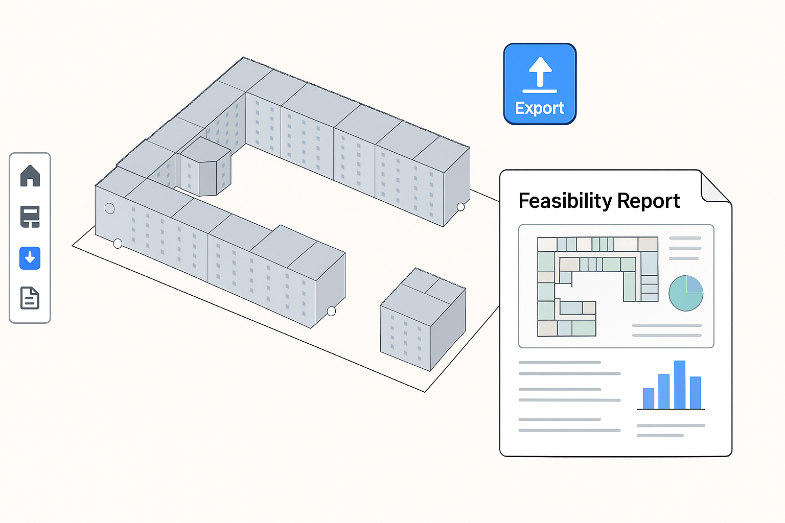 BIM export interface showing IFC, Revit, Rhino options