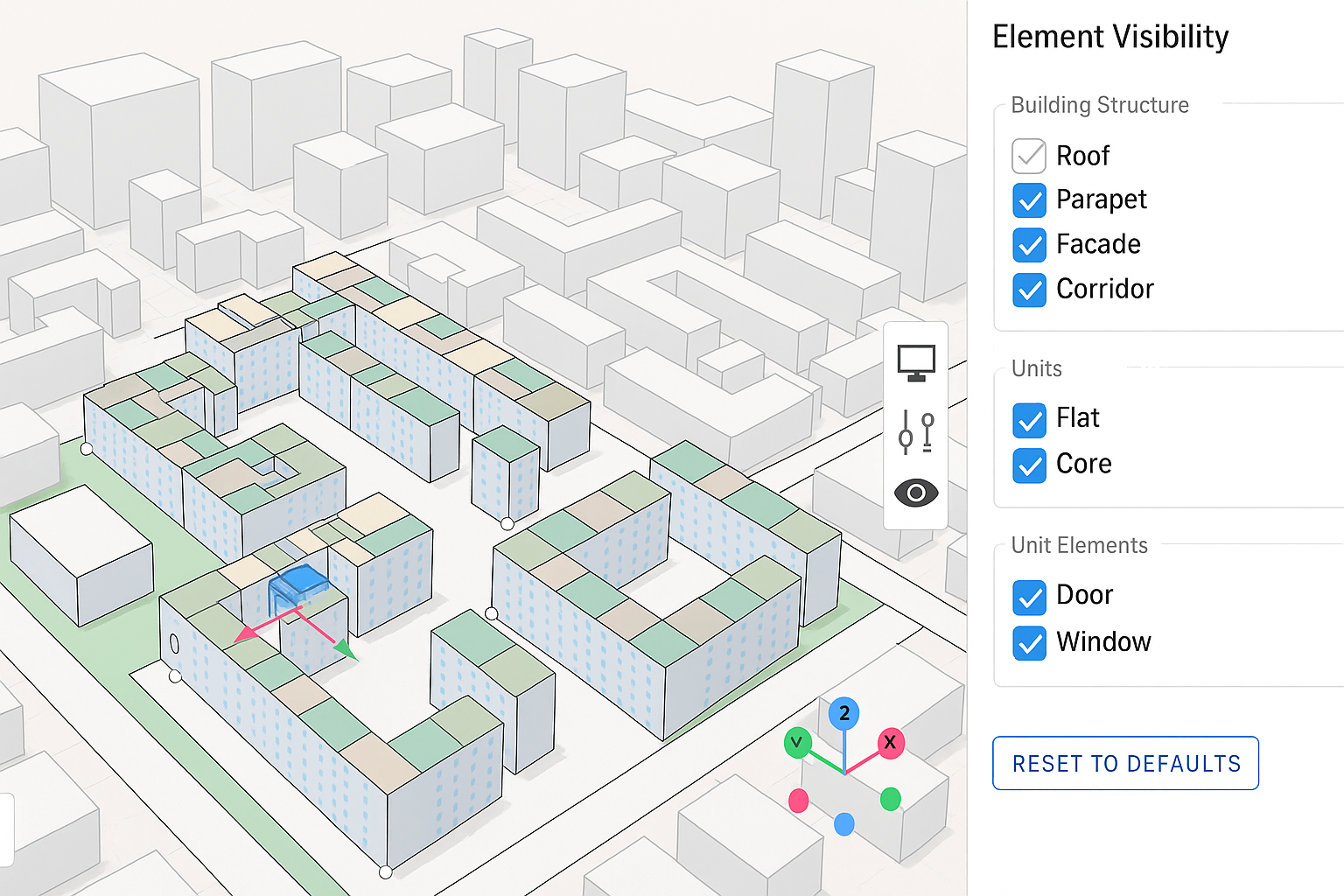 AI-powered architectural design visualization with element visibility controls